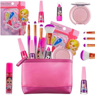 Imagem de Kit Infantil Com Maquiagem Maleta + Batom Brilho Esmalte