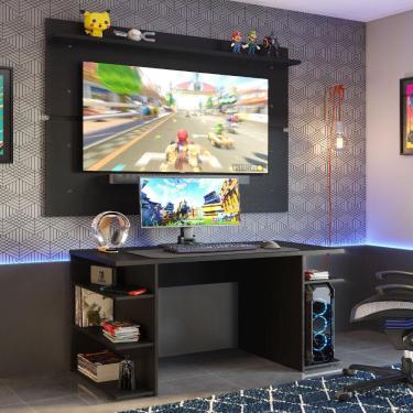 Imagem de Mesa para Computador Gamer Madesa 9409 e Painel para TV até 65 Polegadas - Preto