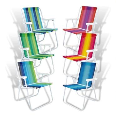 Imagem de Kit 06 Cadeiras Praia Alta Aço Sortida Varias Cores Mor