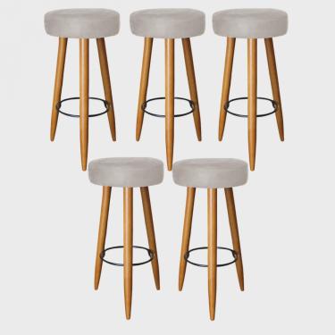 Imagem de Kit 05 Banqueta Alta Lia Para Cozinha Bar Balcão Bistrô Pé Palito Castanho Corino Bege - Ahz Móveis