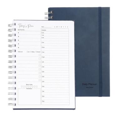 Imagem de PATIKIL Agenda diária sem data com agenda de hora em hora, A5 14 cm x 21,6 cm lista de tarefas, capa dura, agenda de agendas em espiral com bolso interno para organizar agendas de tarefas diárias