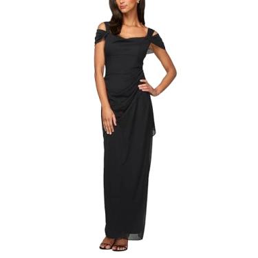 Imagem de Alex Evenings Vestido feminino longo com ombro vazado, mãe da noiva, Preto, 40