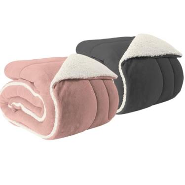 Imagem de Kit 2 Coberdrom Solteiro Manta Edredom Pele de Carneiro Sherpa Macio (ROSA E CINZA)