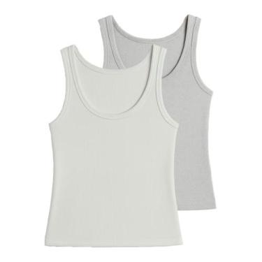 Imagem de Kit com 2 Blusas Feminina Regata Hering N1te Colorido, Branco, XG