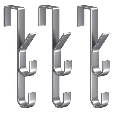 Imagem de YIKANGHENG Ganchos de pano de porta, 3 peças de saco de aço carbono cinza de 19 cm para colocar toalha, avental, pano, bolsas na cozinha, banheiro e quarto (cinza)