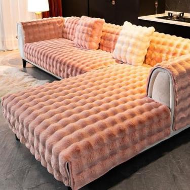 Imagem de Capa de sofá de veludo tridimensional, espessada, quente, almofada para sala de estar, antiderrapante, almofada de pelúcia para encosto de sofá, rosa, 90x210 cm, 1 peça