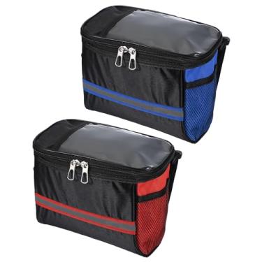 Imagem de PATIKIL Bolsa para guidão de bicicleta, pacote com 2 cestos de bicicleta à prova d'água com faixa refletiva para ciclismo ao ar livre, mountain road bikes, azul, vermelho