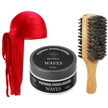 Imagem de Kit Durag Trap Hip Hop Waves + Escova Javali Dupla + Creme - Barbersho