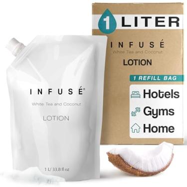 Imagem de INFUSÉ Saco De Refil Loção 1 Litro Para Dispensadores Sabonete, Artigos Higiene Pessoal A Granel Aluguel Por Temporada E Chuveiros Banheiro, Chá Branco Coco, Individual