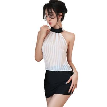 Imagem de QNCLO Lingerie feminina cosplay secretaria OL roupas de escritório femininas sexy pijama de professora japonesa, Preto, branco, Tamanho Único