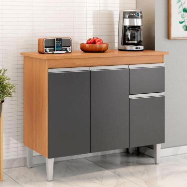 Imagem de Balcão de Cozinha Ambiente Tatiane com Tampo 100cm Amêndoa Preto - AJL