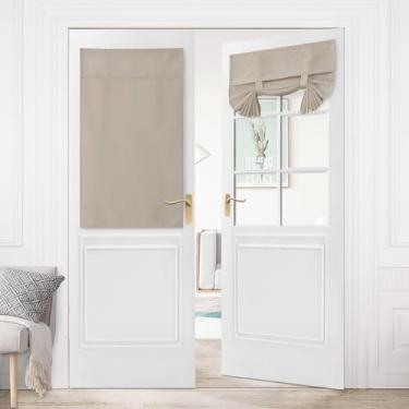 Imagem de Hiasan Cortina de porta francesa para escurecimento de sala de linho, privacidade, isolamento térmico, persiana e cortinas para quarto de vidro de luz lateral, L 66 x C 101 cm, 1 painel, pedra