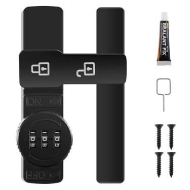 Imagem de Fechadura de porta de celeiro com função luminosa, sem perfuração, trava de porta dupla deslizante, resistente, fácil de instalar, trava de porta dupla deslizante com senha de 3 dígitos para porta de