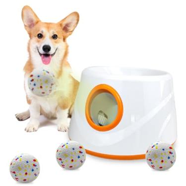 Imagem de SOCO Lançador automático de bolas para cães – 3 configurações de distância (20/35/50 pés) com bolas de tênis ETPU de 5,6 cm | Brinquedo para cães interno/externo | 4 bolas e carga rápida incluídas