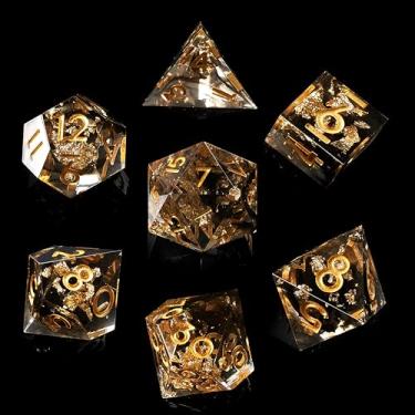 Imagem de Role dice DND Dice Set, 7-Piece Polyhedral Dice in Gift Box for Dungeons & Dragons, Pathfinder & Tabletop Games, Handmade Precision Balanced RPG Dice(Black Gold)