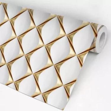 Imagem de Papel de Parede Decorativo Losango Dourado 3D Adesivo Autocolante 10 metros = 2 Rolos de 5m X 45cm Sala Quarto
