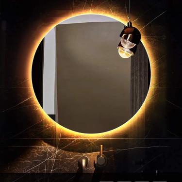 Imagem de Espelho, Espelho Hd à Prova De Explosão Para Banheiro Iluminado Por Led Com Luz De Fundo, Redondo Sem Moldura Montado Na Parede, Espelho Vity Para Barbear, Warm Light, 50CM No switch