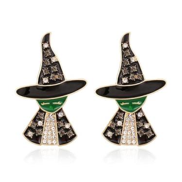 Imagem de QLYOVWE Brincos femininos de Halloween com cristal brilhante, chapéu de bruxa, poção, cadinho, fofo, abóbora, morcego, joia fantasma, dia das bruxas, acessórios de festa de Ação de Graças, Medium