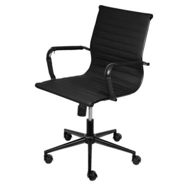 Imagem de CADEIRA GIRATÓRIA ESTEIRINHA ALTA OFFICE BAIXA PU PRETA ESTRUTURA PRETA AÇO PRETO BASE RODIZIO