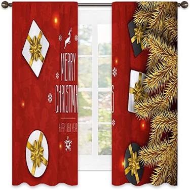 Imagem de Cortinas blackout de Natal 90%, estampa de estilo natalino, cortinas blackout com absorção de som para sala de jantar/decoração de festa, L 106 x C 213 cm