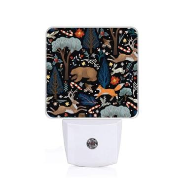 Imagem de EMXION Luz Noturna De Urso E Veado, Floresta Animais Selvagens Com Tomada Parede, Lâmpada Led, Adequada Para Quartos, Cozinhas, Banheiros, Corredores, Etc. Sensor Automático Do Anoitecer Ao Amanhece