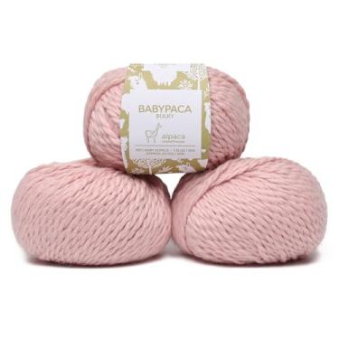 Imagem de Conjunto de 3 novelos de lã de alpaca para bebês 100% peso volumoso - Feito no Peru - Celestial macio e perfeito para tricô e crochê (rosa bebê, volumoso - 3 novelos)