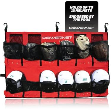 Imagem de PowerNet PowerPro bolsa organizadora para capacete para equipes de softball | comporta até 12 capacetes | enrola com fecho de fivela e alças de transporte | Saco de viagem (vermelho)