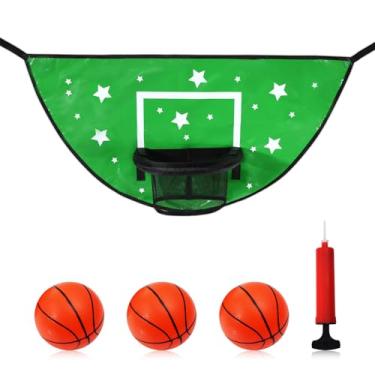 Imagem de Cesta de Basquete para Trampolim, Fixação Ajustável Cesta de Basquete Trampolim com Bolas Bomba Ar para Todas as Idades Interno Externo (Verde)