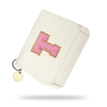Imagem de Carteira para meninas, carteiras femininas com inicial, carteira pequena branca para crianças com 5 compartimentos para cartões, bolsas personalizadas, presentes para meninas e mulheres, presente de