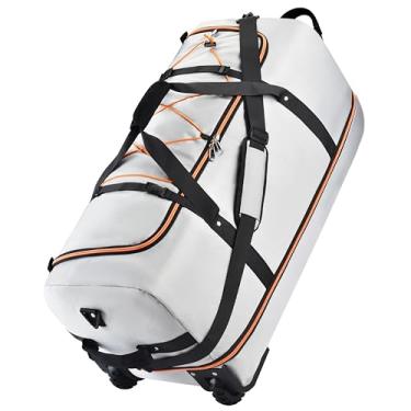 Imagem de Mochila esportiva dobrável com rodas e parte inferior acolchoada, bolsa de viagem à prova d'água com alças estendidas, Cinza, Bolsa de viagem com rodas, mala de viagem com