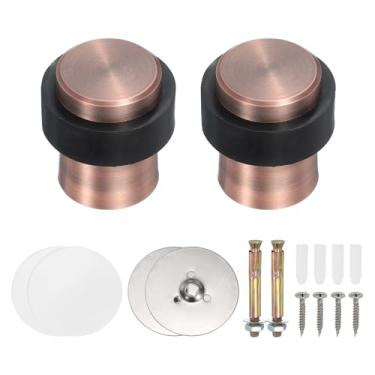 Imagem de PATIKIL 2 conjuntos de batentes de porta redondos, batente de porta de aço inoxidável de 46 mm cunha cilindro de metal autoadesivo com parafuso para parte inferior do piso da porta interna, tom de