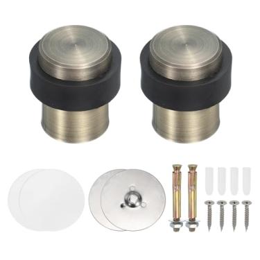 Imagem de PATIKIL 2 conjuntos de batentes de porta redondos, 46 mm batente de porta de aço inoxidável cunha cilindro de metal autoadesivo com parafuso para parte inferior do piso da porta interna, bronze