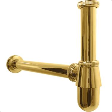 Imagem de Dona D Cor, Sifao Copo Metal Dourado Universal Para Pia Suspensa Banheiro Cuba Esculpida Com Sifão Aparente Lavatorio Suspenso Tanque 7/8 e 1 1/4 Brilhoso