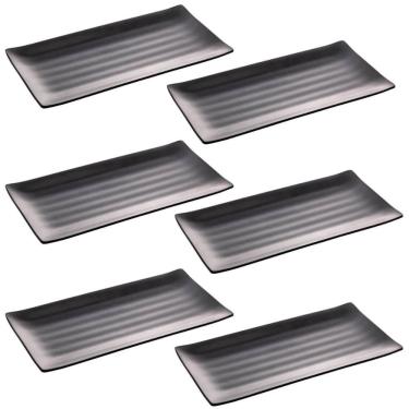 Imagem de Kit 6 Pratos Sushi Travessa Melamina Preta 30x15cm Lyor Tóquio Comida Japonesa