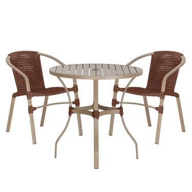 Imagem de 02 Cadeiras Floripa E Mesa Roma 80cm Fendi Trama Marrom