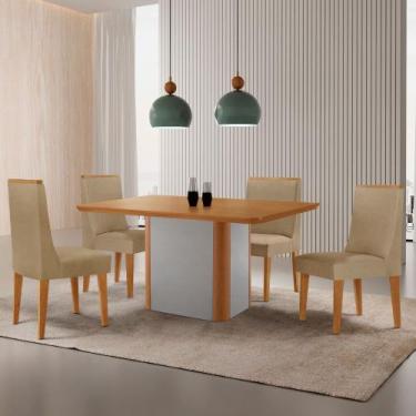 Imagem de Mesa de Jantar Isadora 120cm Tampo Canto Copo MDF Laminado com 4 Cadei