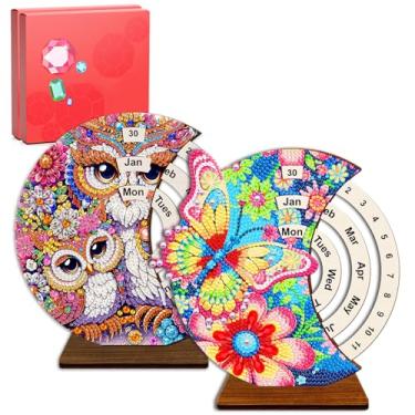 Imagem de CharySim Kits de calendário perpétuo de madeira com diamante 3D para adultos, acessórios de pintura, ferramentas de pedras preciosas, pintura de pontos crystral para suporte de mesa doméstico