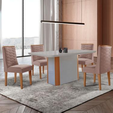 Imagem de Mesa de Jantar Isadora 120cm Tampo MDF Com Vidro com 4 Cadeiras Safira
