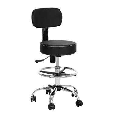 Imagem de Frassie Banqueta de cadeira de desenho com suporte para as costas, altura ajustável, banco de salão com anel de apoio para os pés, cadeiras de mesa para casa e mesa (1)