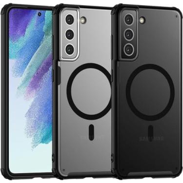 Imagem de TIANNIUKE Capa magnética para Samsung Galaxy S21 FE 5G, fosco translúcido, antiimpressões digitais, compatível com MagSafe, capa protetora à prova de choque de ajuste fino para Galaxy S21 FE (preta