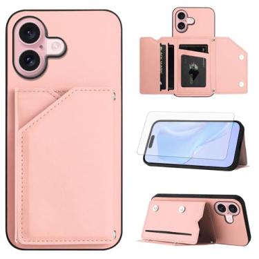 Imagem de Asuwish Capa de celular para iPhone 16 de 6,1 polegadas com protetor de tela de vidro temperado suporte suporte de cartão de crédito alça transversal cordão de couro celular i Phone16 i16 16 capa