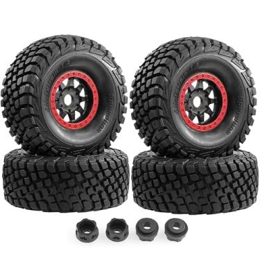 Imagem de REDSPIDER 1/7 1/8 RC Short Course Truck Tires and Nylon Wheels 17mm Hex Off Road Tyres OD 5.31'' for 1/7 1/8 Scale RC Truck Car HSP TRAXXAS UDR FS FSR Atom ARRMA Mojave 6S EXB YK4072 DF7 4PCS (Red)