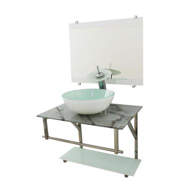 Imagem de Gabinete De Vidro 60Cm Iq Inox Cuba Redonda - Mármore Branco