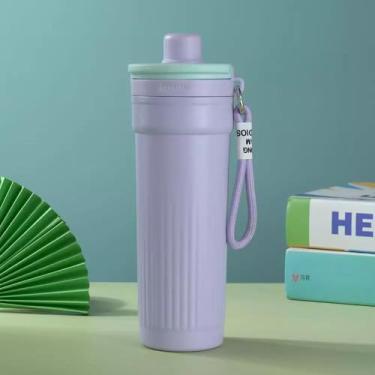Imagem de Garrafa Térmica de Aço Inox com Alça, Canudo e Parede Dupla de 600ml (Lilás)