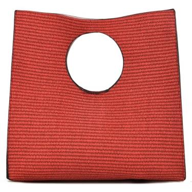 Imagem de KURGOOL Bolsas clutch de palha para mulheres, bolsas de mão de couro de tecido, bolsa de mão e bolsas de mão, bolsa de mão minimalista bolsa de praia, Vermelho carmim