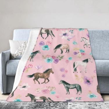 Imagem de Cobertor de cavalo ocidental - Cobertores macios de pelúcia de animais de fazenda - Presentes aconchegantes de pelúcia de cavalo para mulheres meninas crianças 101 x 127 cm