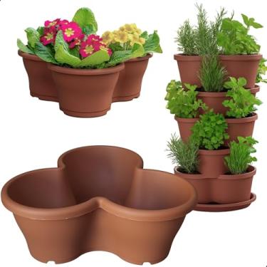 Imagem de Vaso Treviso Tabaco Empilhável Jardim Vertical 11L Borda Anti Formiga para Plantas Ornamentais, Hortas, Frutas, Temperos, Suculentas e Flores