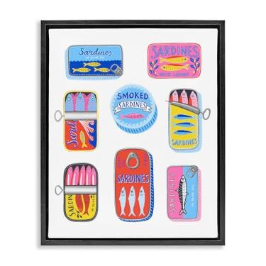 Imagem de Stupell Industries Latas de sardinha brilhante e pastel com moldura preta flutuante, design de arte de parede por Bex Morley Design, 53 x 43 cm