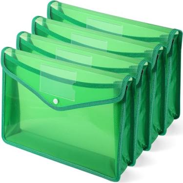 Imagem de Pacote com 4 pastas expansíveis de plástico A4, organizador de documentos à prova d'água com botão de pressão, vários bolsos, armazenamento de escritório doméstico (verde)