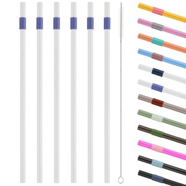 Imagem de YOUMII Canudos de substituição compatíveis com copo Owala de 680 g, com 1 escova, pacote com 6 (branco-azul)